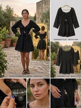 Embroidered Black Tassel V-Neck Mini Dress